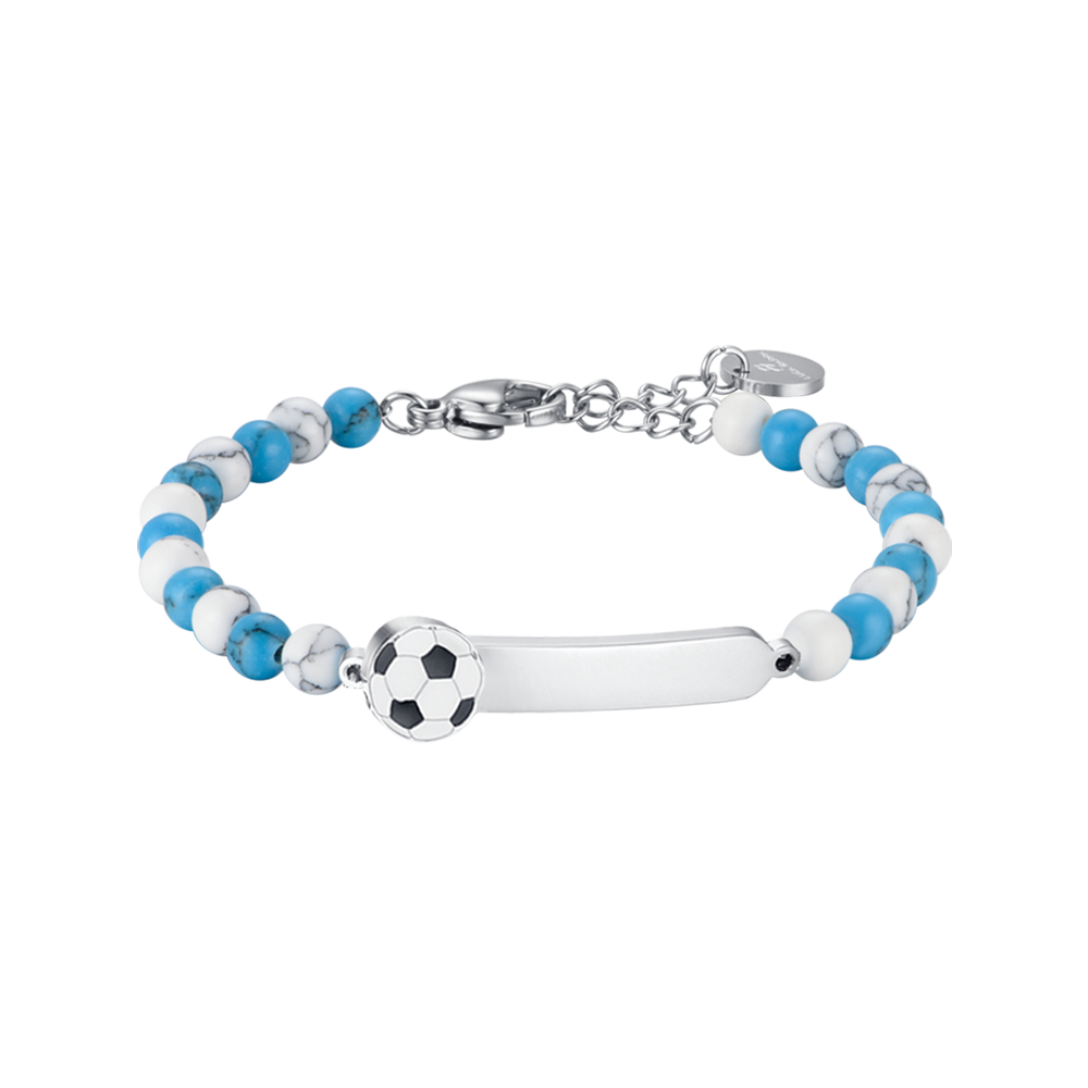 BRACELET BÉBÉ EN ACIER AVEC PIERRES BLEUES ET BLANCHES