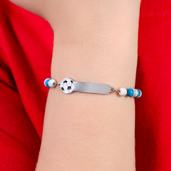 BRACELET BÉBÉ EN ACIER AVEC PIERRES BLEUES ET BLANCHES