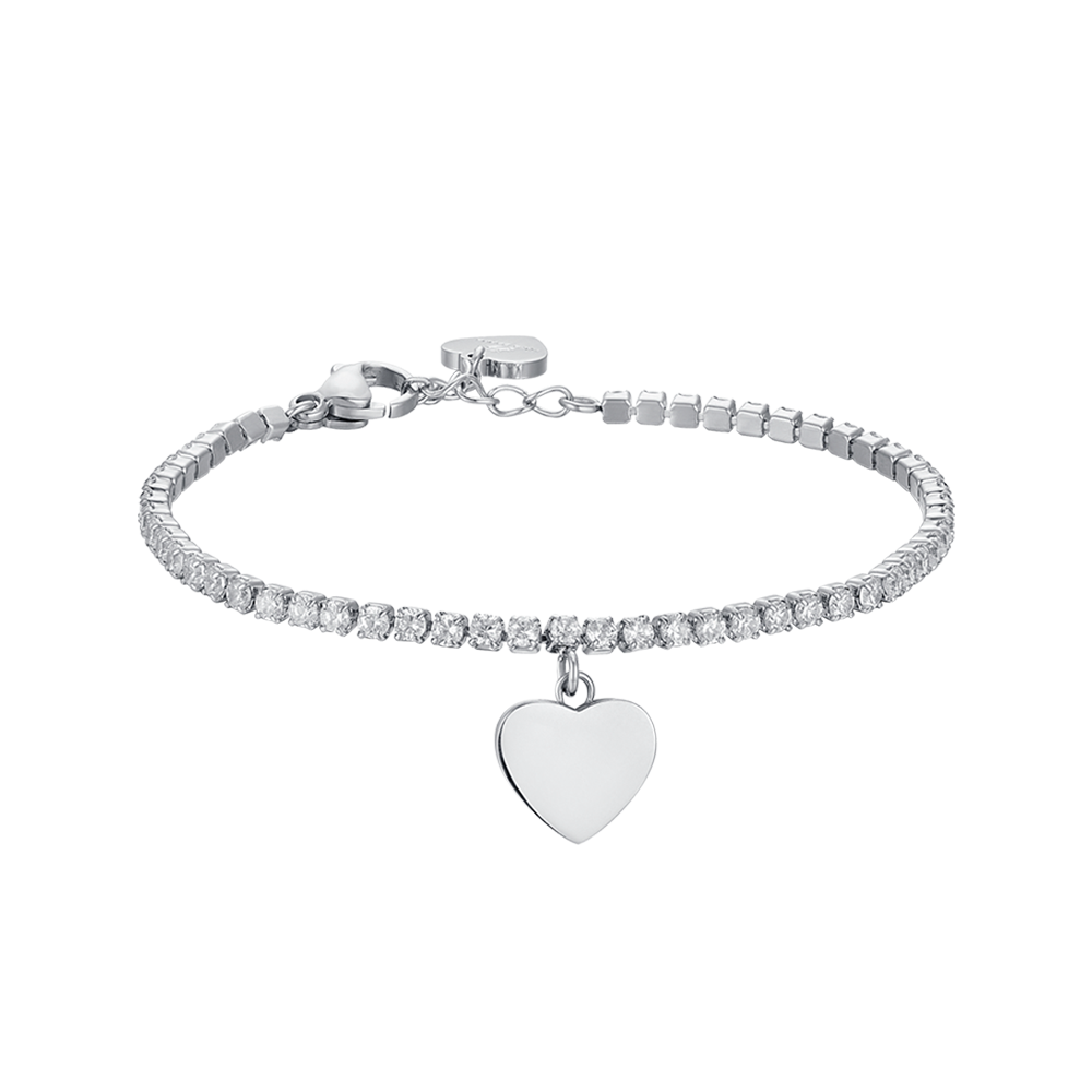 BRACELET DE TENNIS EN ACIER POUR FILLE AVEC CRISTAUX BLANCS ET COEUR