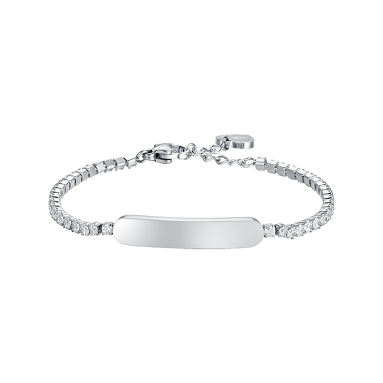 BRACELET DE TENNIS EN ACIER POUR FILLE AVEC CRISTAUX BLANCS ET PLAQUE