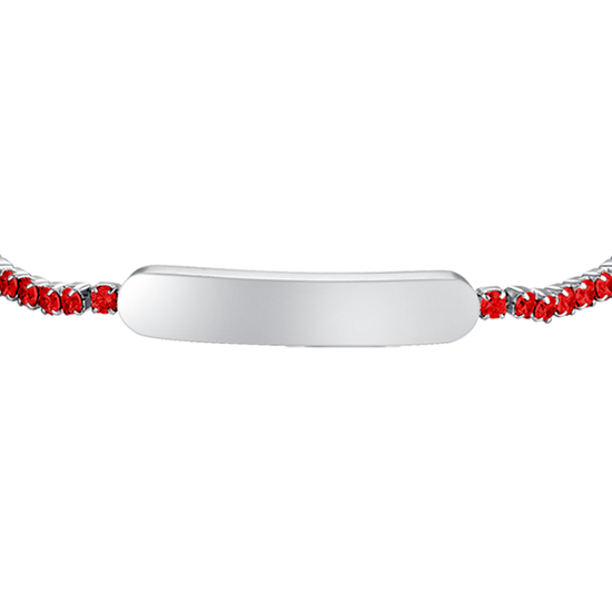 BRACELET DE TENNIS EN ACIER POUR FILLE AVEC CRISTAUX ROUGES ET PLAQUE