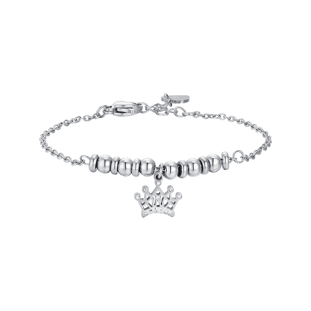 BRACELET FILLE EN ACIER AVEC COURONNE ET CRISTAUX BLANCS