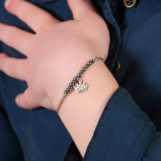 BRACELET FILLE EN ACIER AVEC COURONNE ET CRISTAUX BLANCS