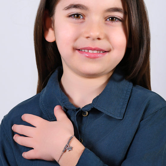 BRACELET FILLE EN ACIER AVEC COURONNE ET CRISTAUX BLANCS