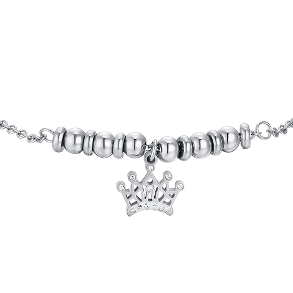 BRACELET FILLE EN ACIER AVEC COURONNE ET CRISTAUX BLANCS