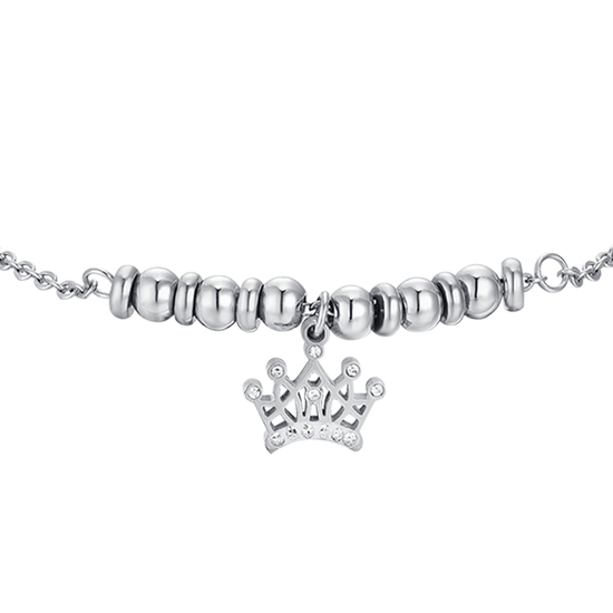 BRACELET FILLE EN ACIER AVEC COURONNE ET CRISTAUX BLANCS