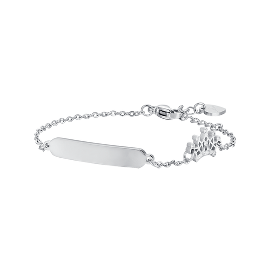 BRACELET FILLE EN ACIER AVEC PLAQUE ET COURONNE AVEC CRISTAUX BLANCS