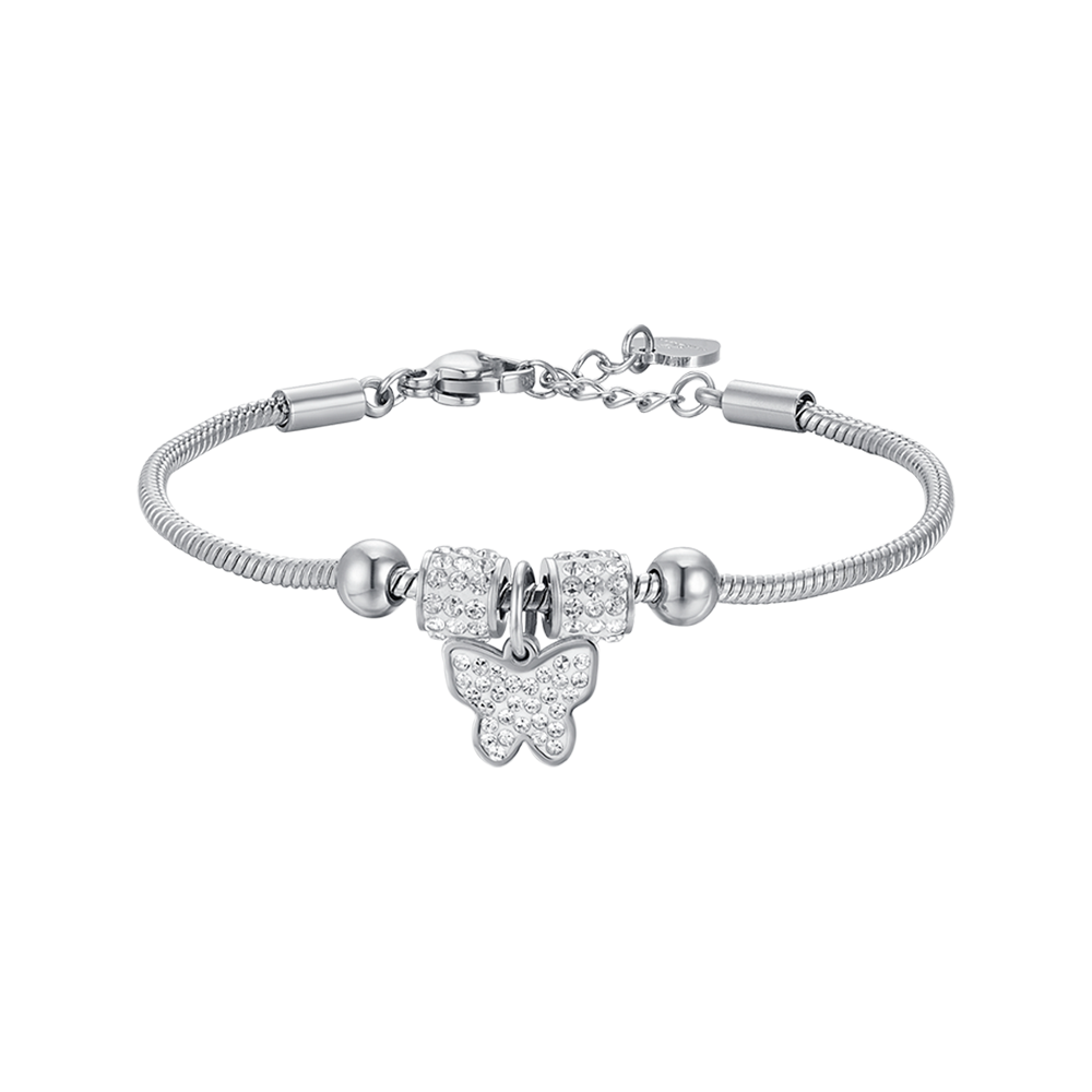 BRACELET PAPILLON EN ACIER AVEC CRISTAUX BLANCS