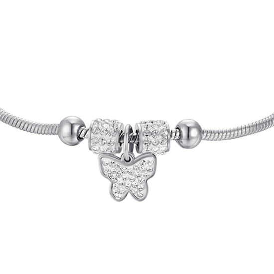 BRACELET PAPILLON EN ACIER AVEC CRISTAUX BLANCS