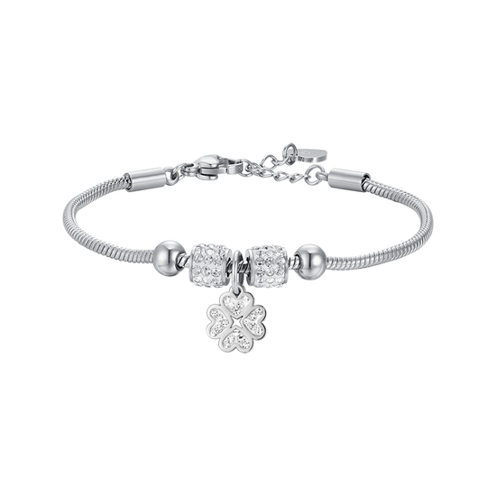 BRACELET FILLE EN ACIER AVEC TRÈFLE À QUATRE FEUILLES AVEC CRISTAUX BLANCS