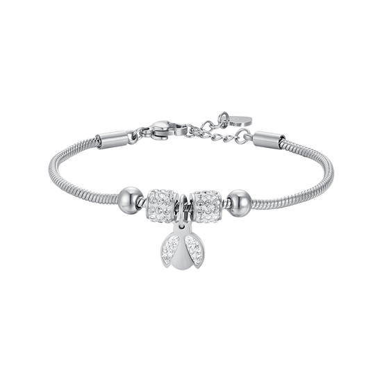 BRACELET FILLE EN ACIER AVEC COCCINELLE ET CRISTAUX BLANCS