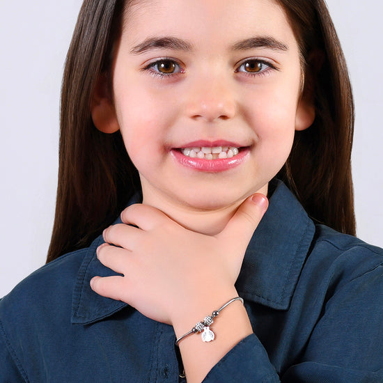 BRACELET FILLE EN ACIER AVEC COCCINELLE ET CRISTAUX BLANCS