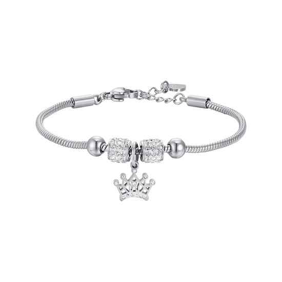 BRACELET FILLE EN ACIER AVEC COURONNE ET CRISTAUX BLANCS