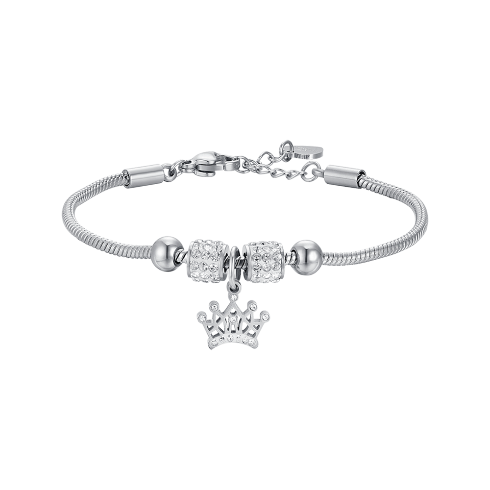 BRACELET FILLE EN ACIER AVEC COURONNE ET CRISTAUX BLANCS