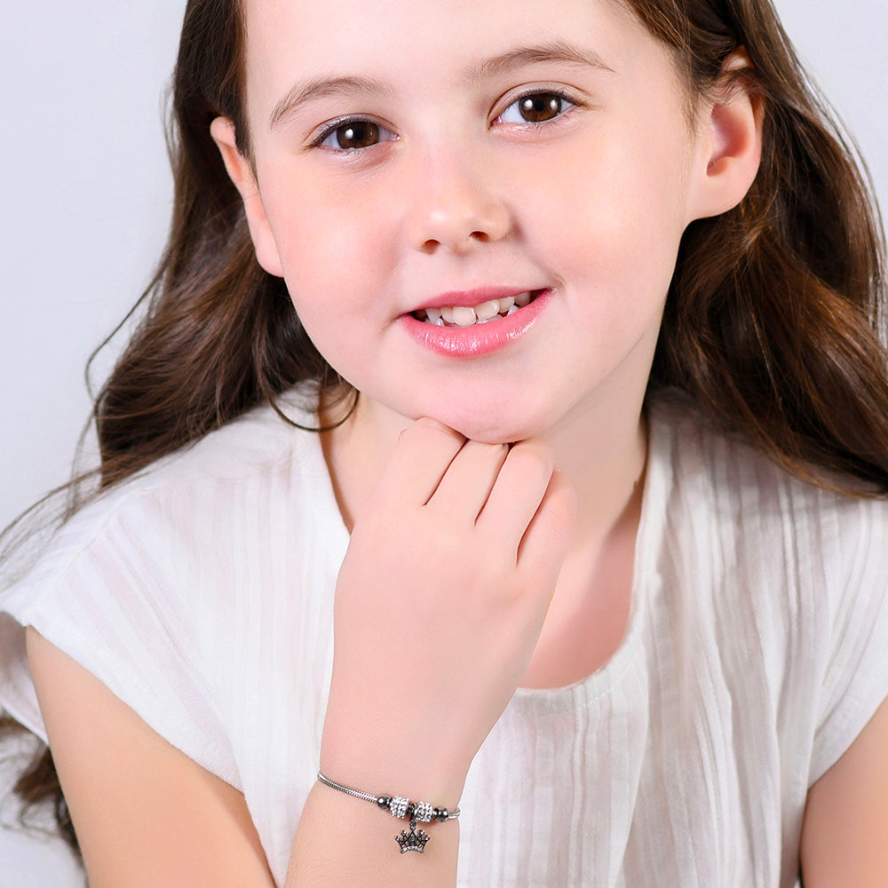 BRACELET FILLE EN ACIER AVEC COURONNE ET CRISTAUX BLANCS