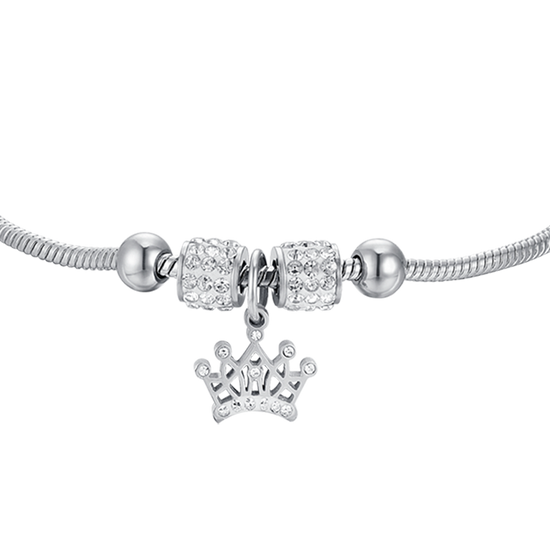 BRACELET FILLE EN ACIER AVEC COURONNE ET CRISTAUX BLANCS