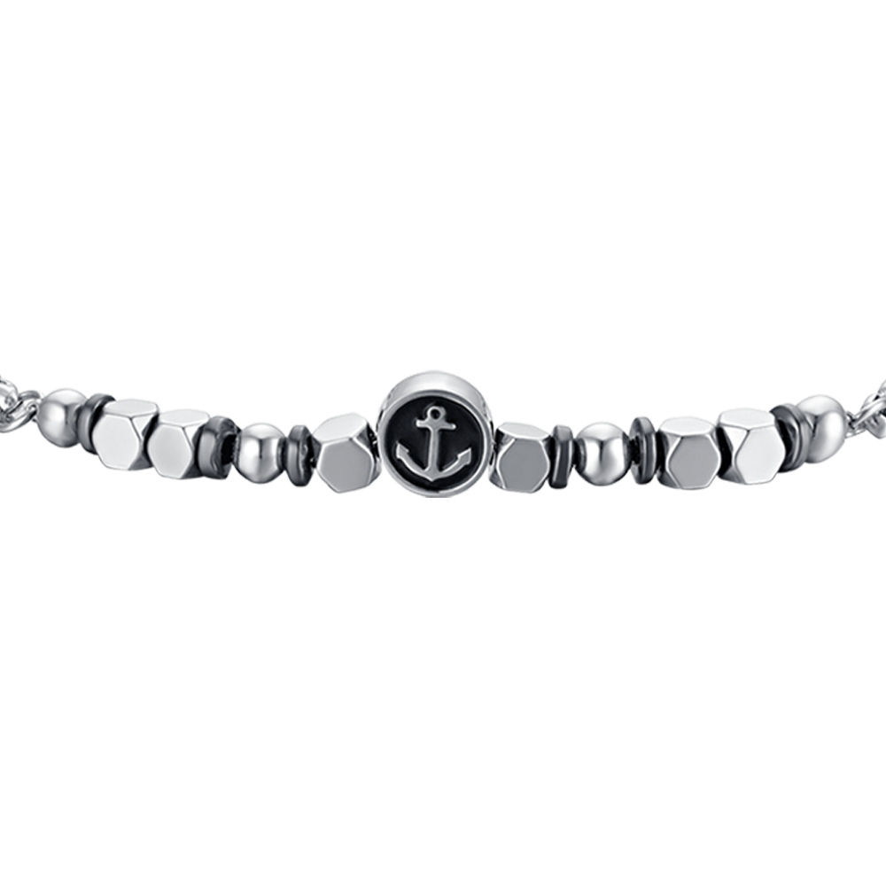 BRACELET BÉBÉ EN ACIER AVEC HÉMATITE GRISE ET ANCRE