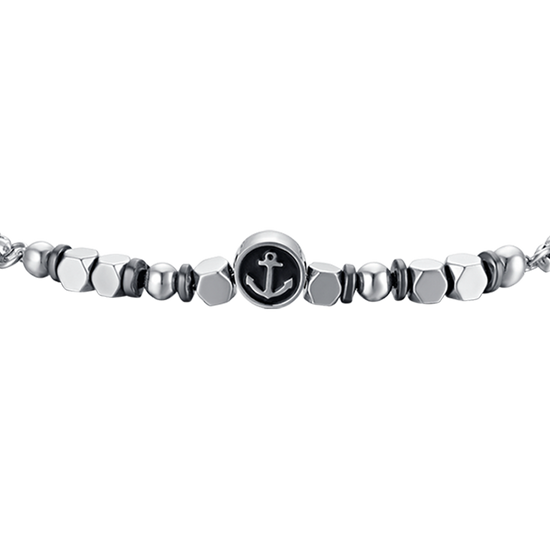 BRACELET BÉBÉ EN ACIER AVEC HÉMATITE GRISE ET ANCRE