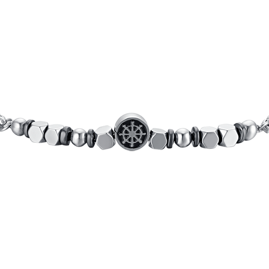 BRACELET BÉBÉ EN ACIER AVEC HÉMATITE GRISE ET SAFRAN