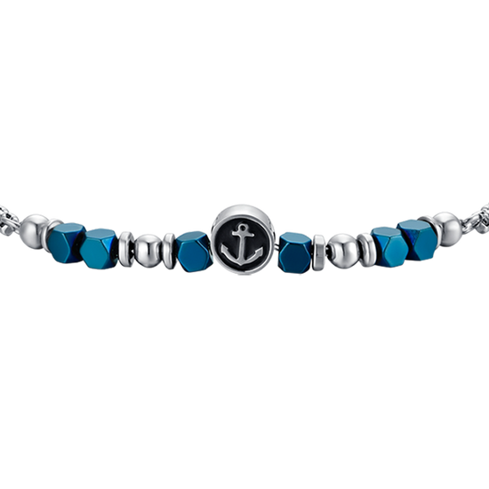 BRACELET BÉBÉ EN ACIER AVEC HÉMATITE BLEUE ET ANCRE