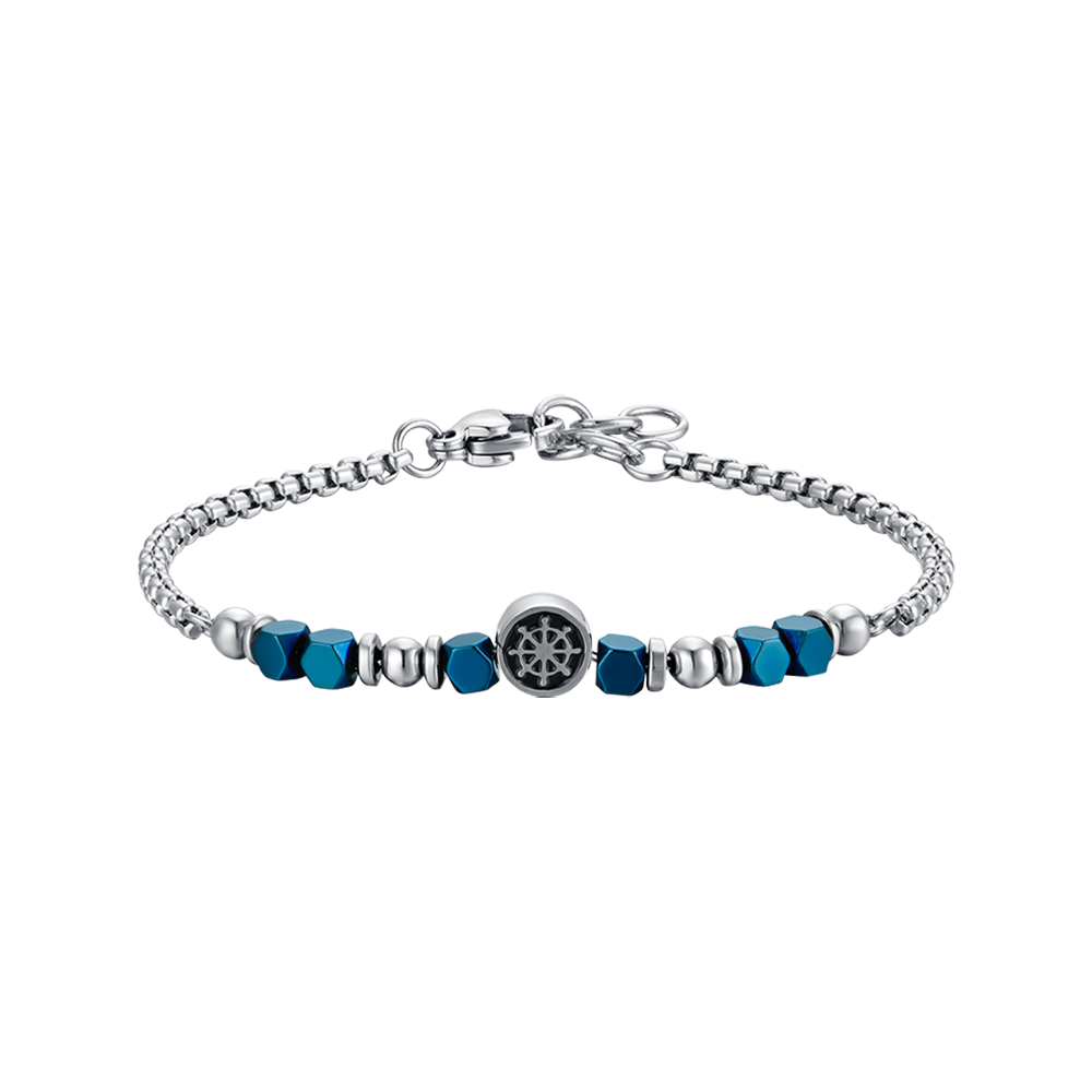 BRACELET BÉBÉ EN ACIER AVEC HÉMATITE BLEUE ET SAFRAN