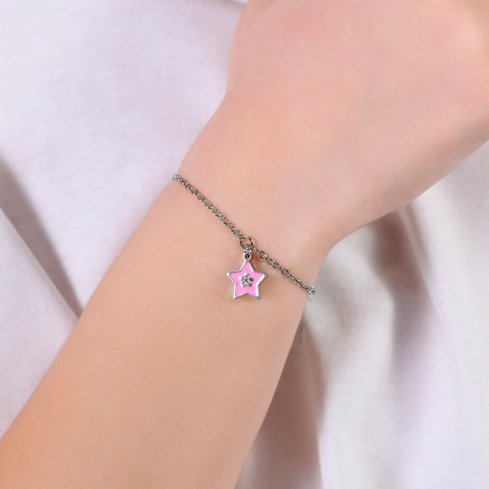 BRACELET FILLE EN ACIER ÉMAILLÉ ROSE