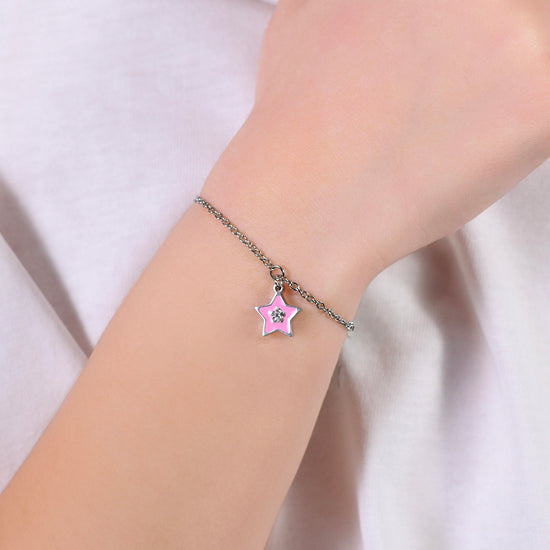 BRACELET FILLE EN ACIER ÉMAILLÉ ROSE