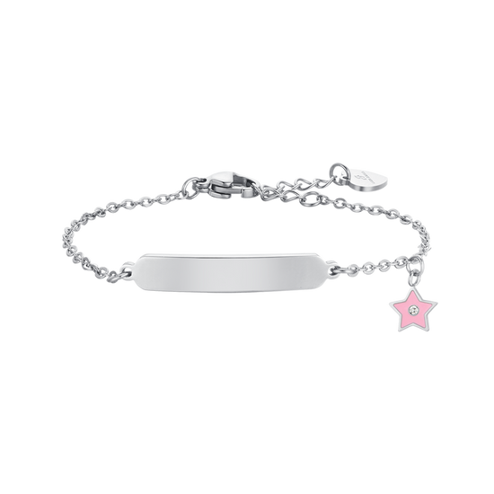 BRACELET FILLE EN ACIER ET PLAQUE ÉMAILLÉE ROSE