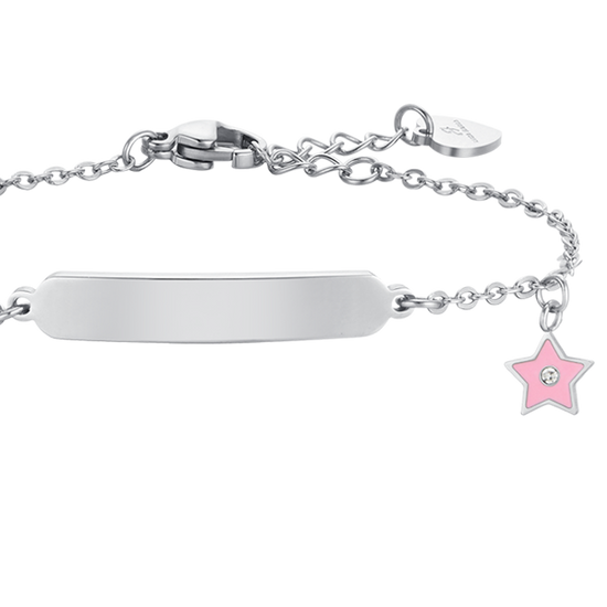 BRACELET FILLE EN ACIER ET PLAQUE ÉMAILLÉE ROSE