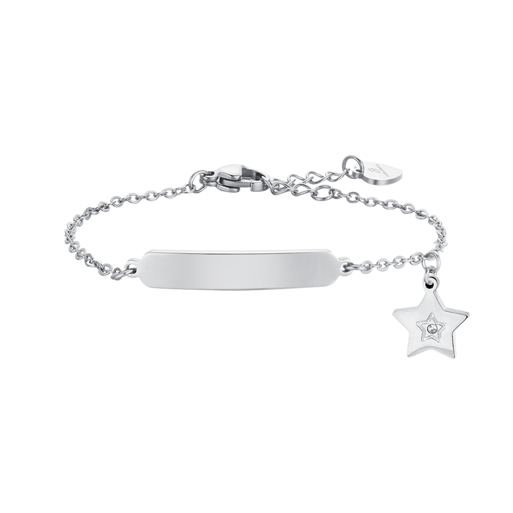 BRACELET FILLE EN ACIER AVEC ÉTOILE ET PLAQUE