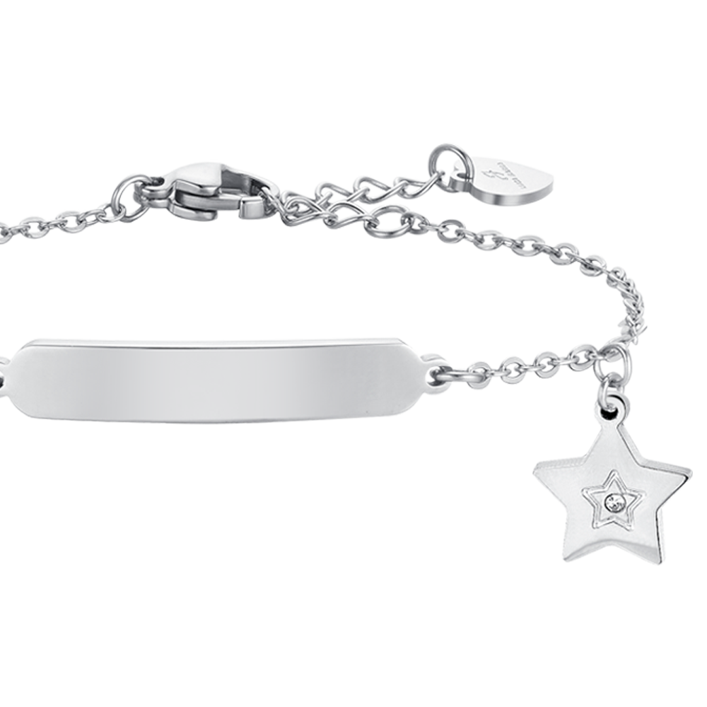 BRACELET FILLE EN ACIER AVEC ÉTOILE ET PLAQUE