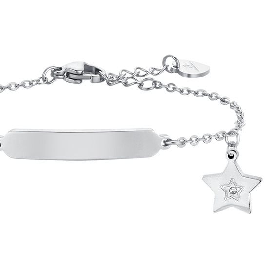 BRACELET FILLE EN ACIER AVEC ÉTOILE ET PLAQUE