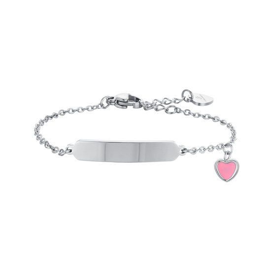 BRACELET FILLE EN ACIER AVEC COEUR ET PLAQUE