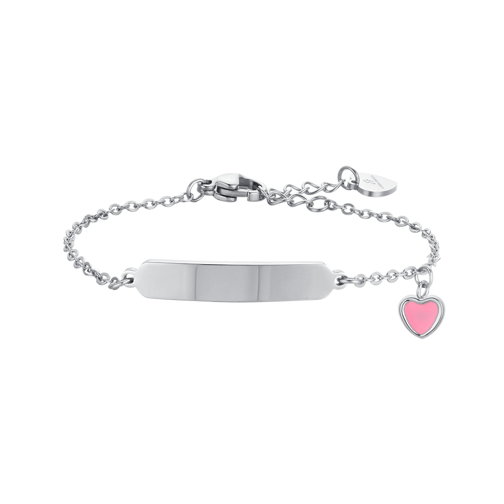 BRACELET FILLE EN ACIER AVEC COEUR ET PLAQUE