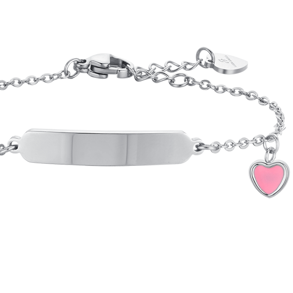 BRACELET FILLE EN ACIER AVEC COEUR ET PLAQUE