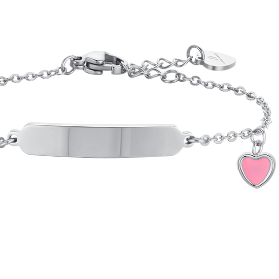 BRACELET FILLE EN ACIER AVEC COEUR ET PLAQUE