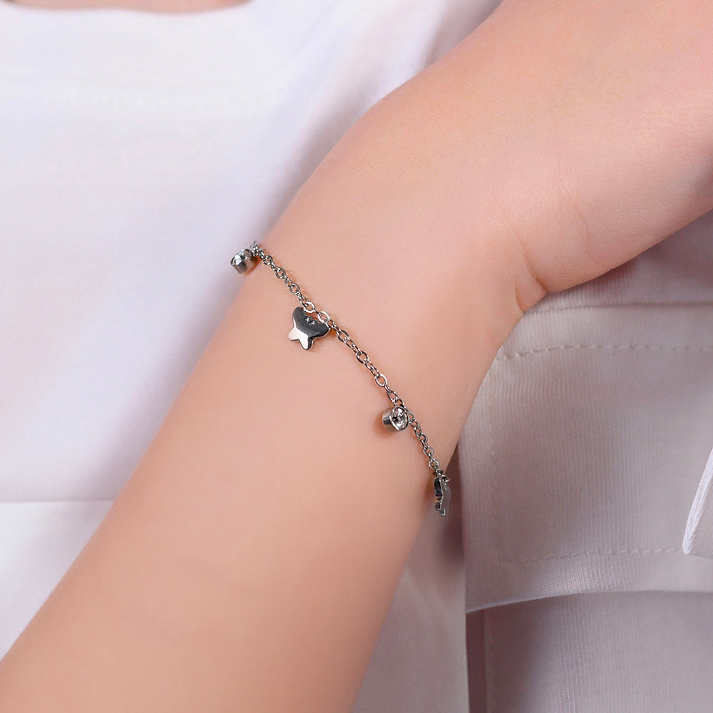 BRACELET FILLE EN ACIER AVEC PAPILLONS