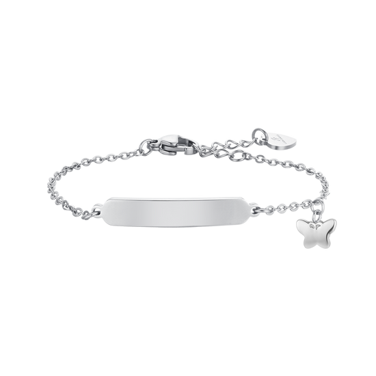 BRACELET FILLE EN ACIER AVEC PAPILLONS ET PLAQUE