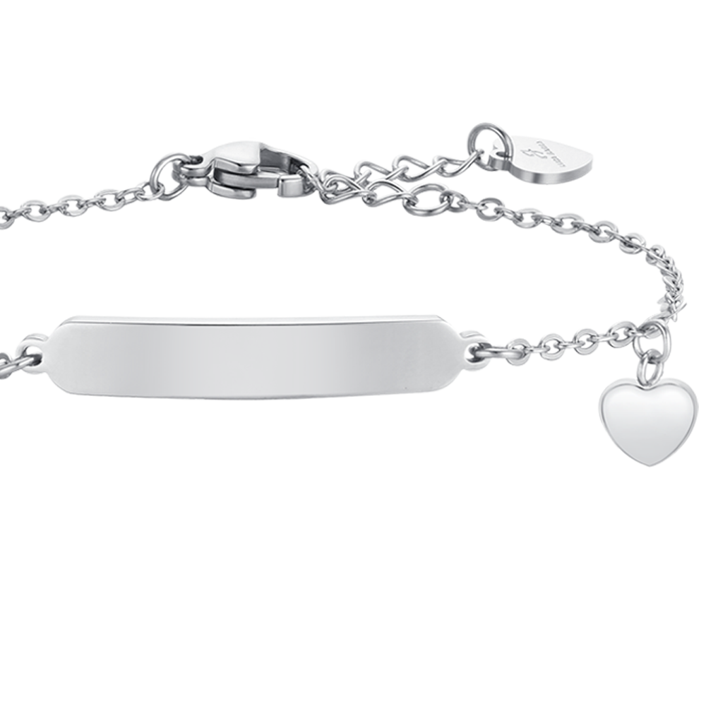 BRACELET FILLE EN ACIER AVEC CŒURS ET PLAQUES