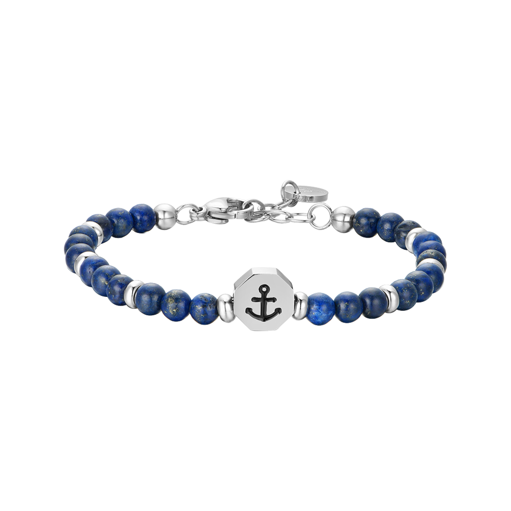 BRACELET D'ENFANT EN ACIER ANCRE AVEC PIERRES BLEUES Luca Barra