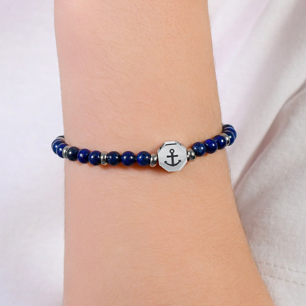 BRACELET BÉBÉ ANCRE EN ACIER AVEC PIERRES BLEUES