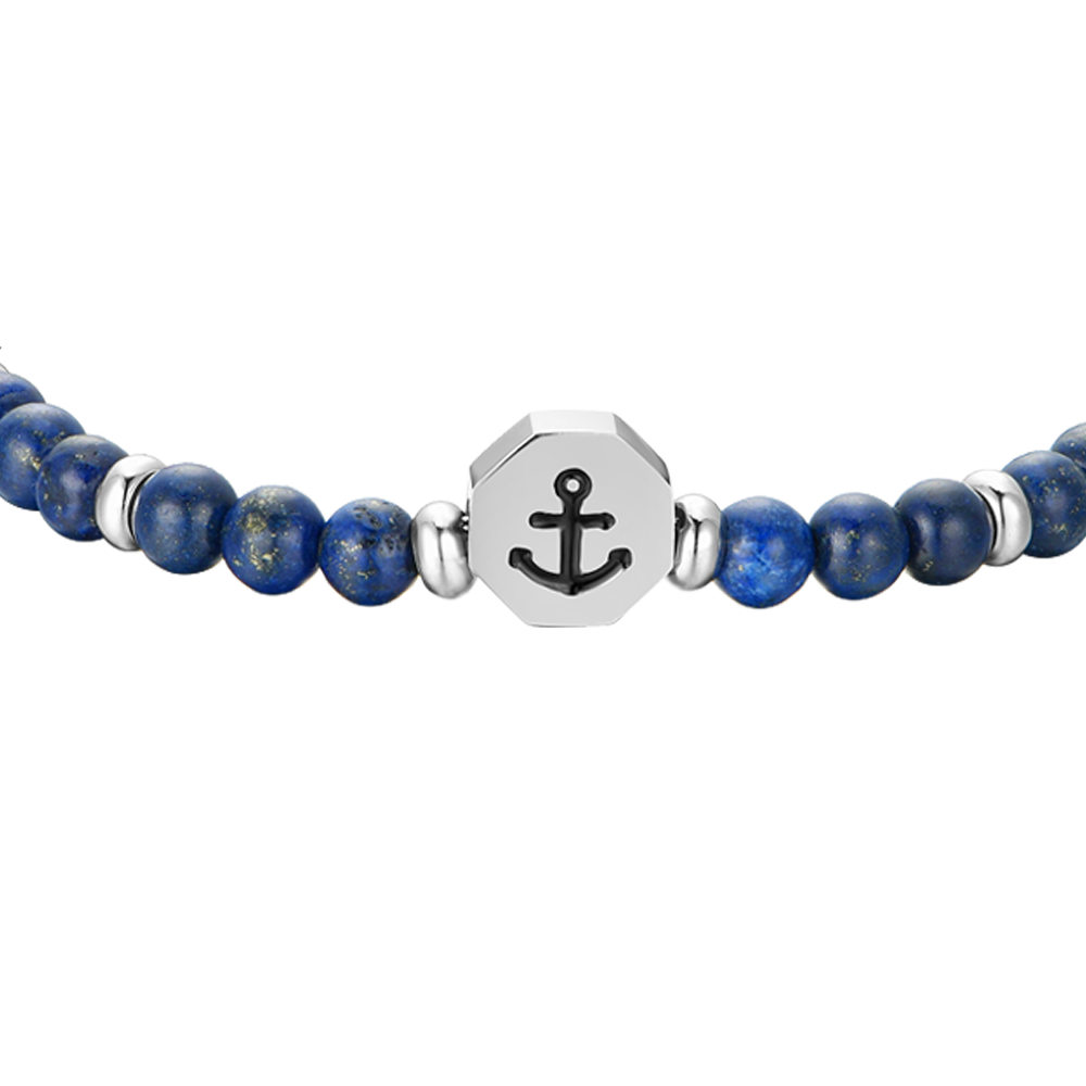 BRACELET BÉBÉ ANCRE EN ACIER AVEC PIERRES BLEUES