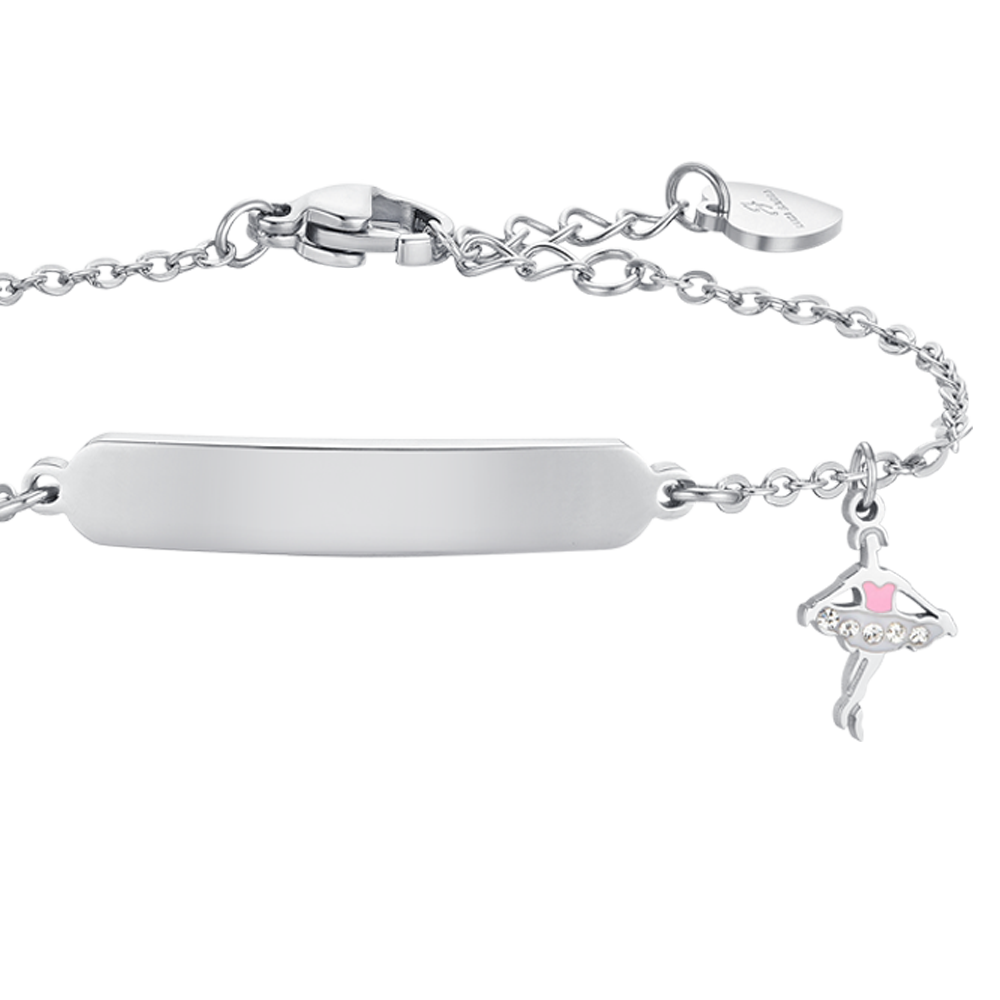 BRACCIALE BAMBINA IN ACCIAIO BALLERINA E PIASTRA