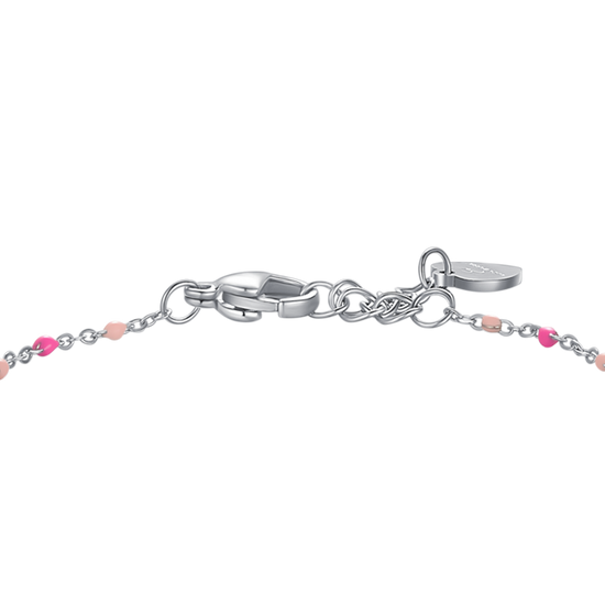 BRACCIALE IN ACCIAO, FIOCCO CON SMALTO ROSA E FUCSIA E PIETRE COLORATE