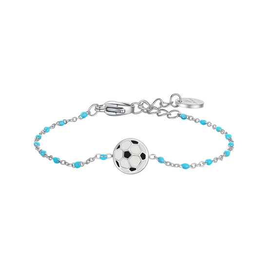 BRACCIALE IN ACCIAIO CON PALLONE E PIETRE BIANCHE E AZZURRE