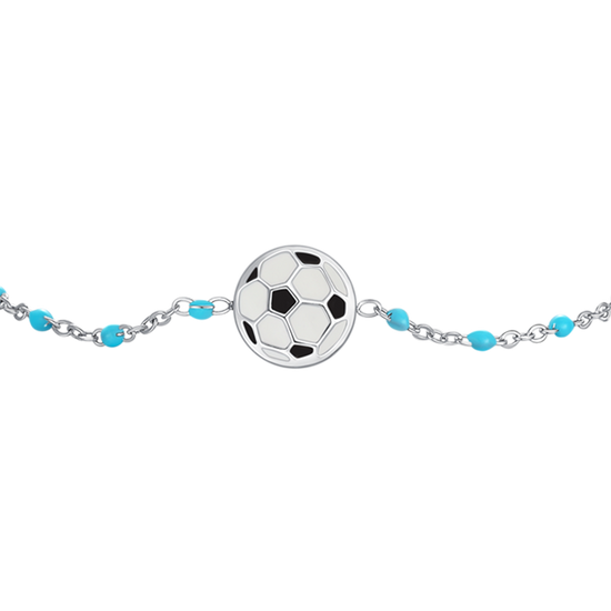 BRACCIALE IN ACCIAIO CON PALLONE E PIETRE BIANCHE E AZZURRE