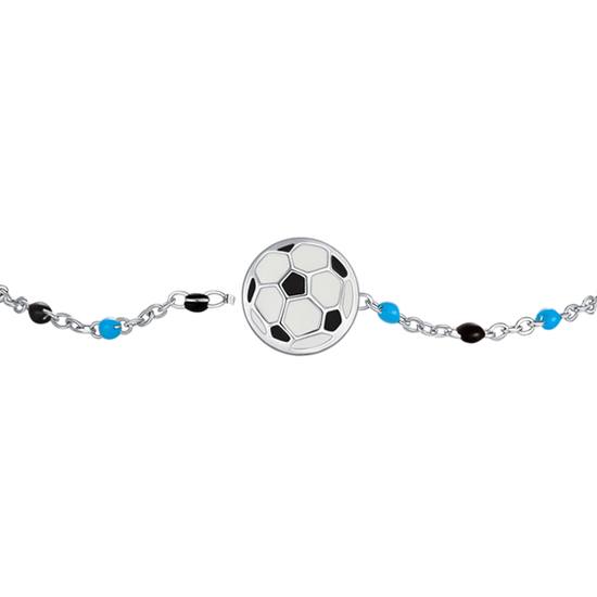 BRACCIALE IN ACCIAIO CON PALLONE E PIETRE AZZURE E NERE