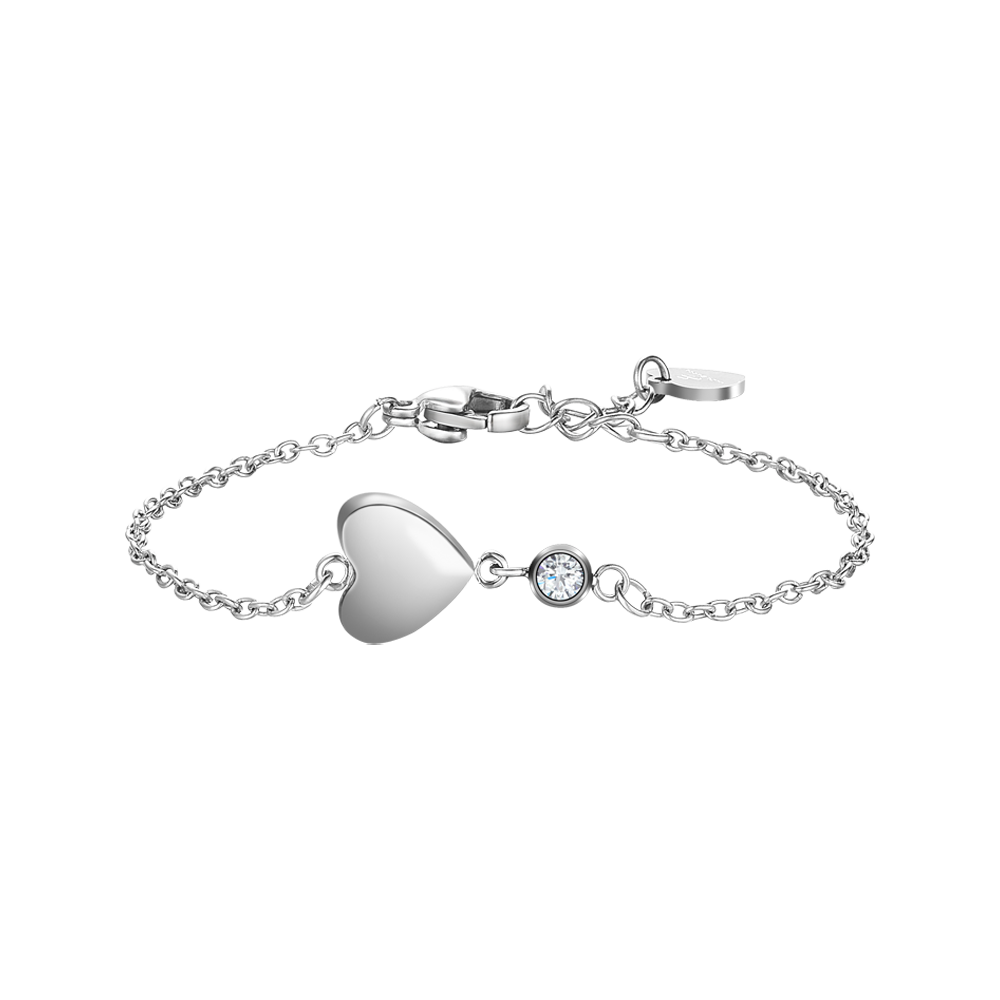 BRACCIALE IN ACCIAIO CON CUORE E CRISTALLO BIANCO