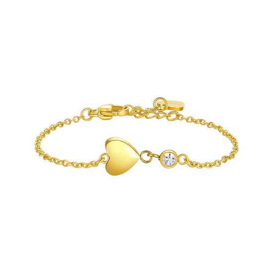 BRACCIALE IN ACCIAIO E  IP GOLD CON CUORE E CRISTALLO BIANCO