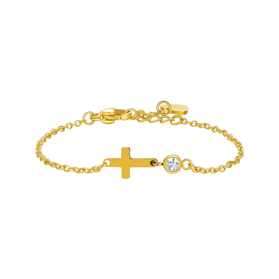 BRACCIALE IN ACCIAIO E  IP GOLD CON CROCE E CRISTALLO BIANCO